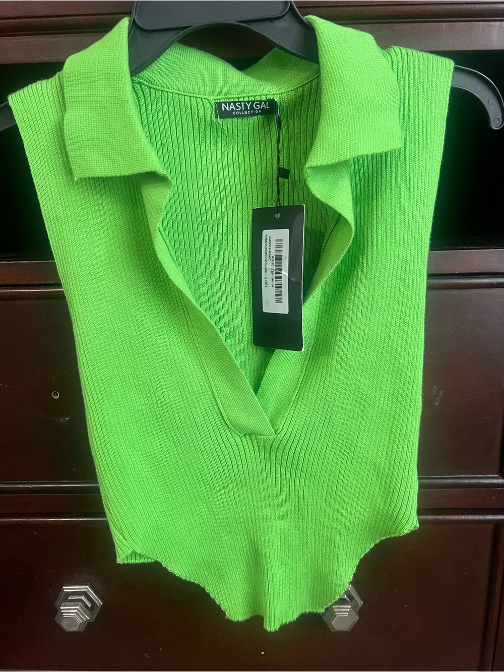 Nasty Gal Neon Lime Ribbed V‑Neck Polo Crop Top